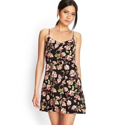 Forever 21 Women's Dress Strappy Cutout Floral Black Size M Sundress Summer - Image 1 of 4