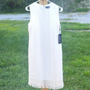 Karl Lagerfeld Fringe White Silver Metallic Sleeveless Dress 4 Retail Is $148 - Picture 1 of 9