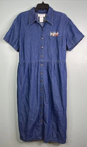 Vestido Vaquero Profesor Años 90 Talla 20W Pequeño Bordado Largo Cotragecore Modesta Abuela - Imagen 1 de 9