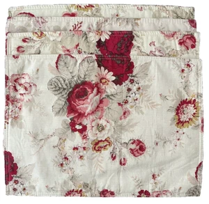 4 Waverly Norfolk Rose Fabric Placemats Reversible Stripes Floral Cottage Shabby - Picture 1 of 9