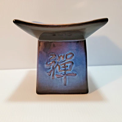 Calentador de aceite ligero de té de cera de cerámica vintage soporte de incienso azul y negro Foto 1 de 4