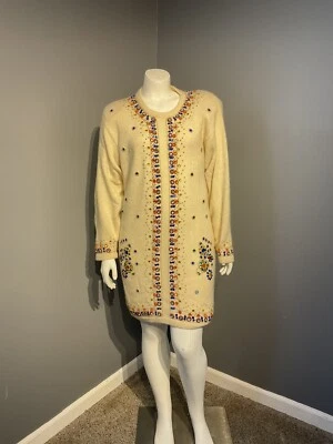 Vintage Carducci Embellished Beaded Mini Sweater Dress Lambswool & Angora 1980s - Image 1 of 4