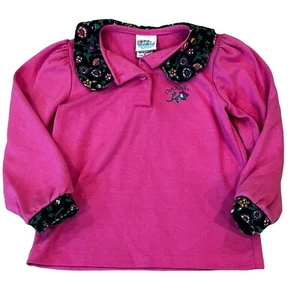 OshKosh Vintage Pink Long Sleeve Polo Shirt Vestbak Floral Corduroy Collar 4T - Picture 1 of 5