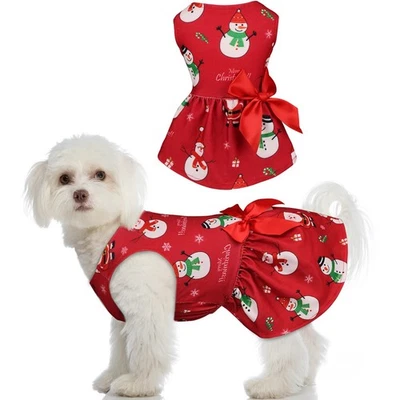 Dog Christmas Dress Dog Christmas Costumes Girl Snowman Stretchy Pet Dress Fu... - Image 1 of 4