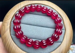 Top Quality Pigeon Blood Red Ruby Lab-Created Pumpkin Shape Ruby Beaded Bracelet - Picture 1 of 4