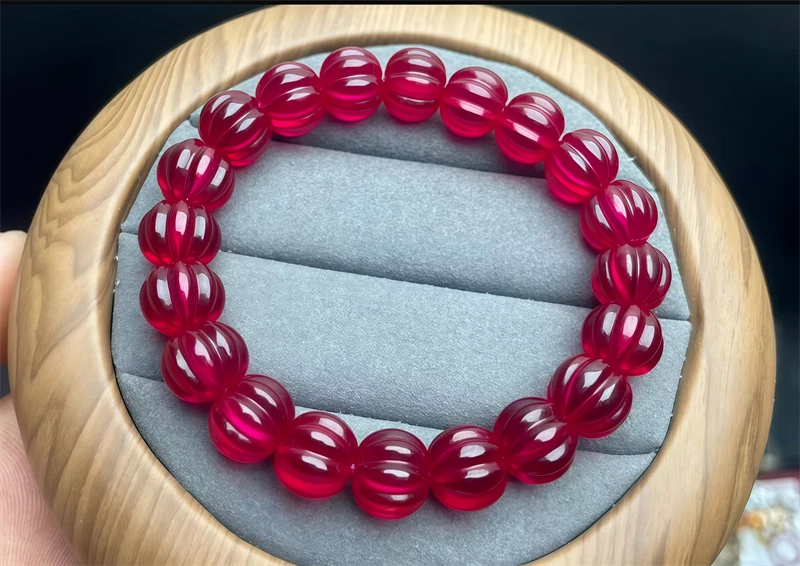 Top Quality Pigeon Blood Red Ruby Lab-Created Pumpkin Shape Ruby Beaded Bracelet - Image 1 of 4