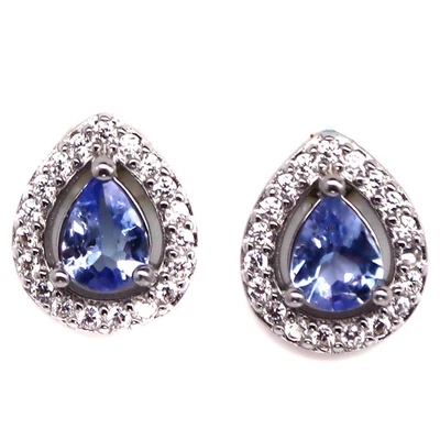 Plata 925 4 x 5 mm. Pendientes de joyería de piedra de nacimiento de tanzanita azul y circonita cúbica Foto 1 de 4