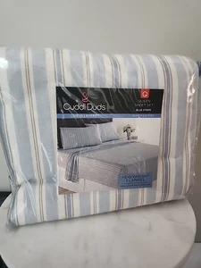 Cuddl Duds 100% Cotton Brushed Heavyweight Flannel Sheet Set 4 Pc ~ Blue Stripe - Picture 1 of 10