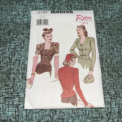 Butterick Retro Sewing Pattern 6701 1943 18-22 Blouse Princess Seams Uncut - Image 1 of 2