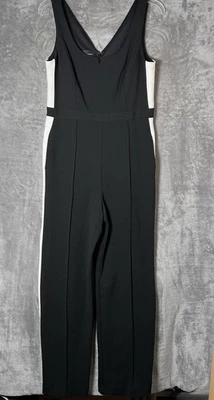 Donna Morgan Women’s One Piece Pant Suit Black White Stripe On Side Size 14 - Image 1 of 4