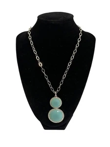 Doppel Kreis Anhänger Halskette mit Aqua Steinen Strass Silber Kette 23" - Bild 1 von 6