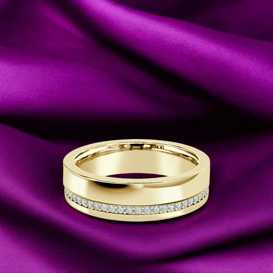 14k  Yellow Gold Plated Band For Men's Moissanite Round 0.40 Carat 14k Band - Image 1 of 4