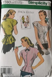 Simplicity 40er Jahre Retro Bluse mit Ausschnitt Variationen - Bild 1 von 3