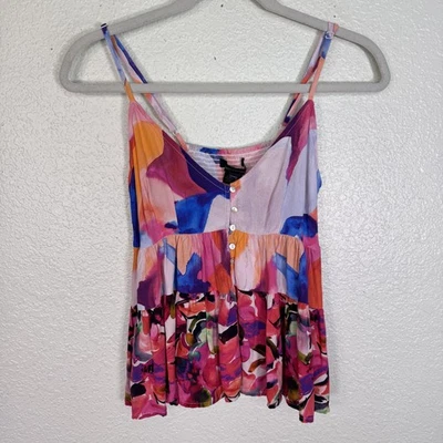 French Connection Top Womens 0 Multicolor Floral Abstract Peplum Cami Tank - Image 1 of 4