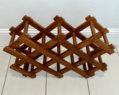 Vtg Goodwood Teak Made In Thailand 10-Bottle Wine Rack Folding Accordion Style - Image 1 of 4