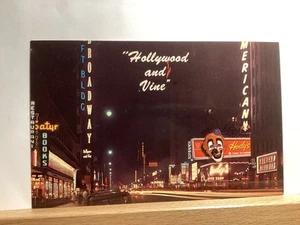 Night View of Intersection at Hollywood & Vine: Hollywood, CA - Vintage Postcard - Picture 1 of 3