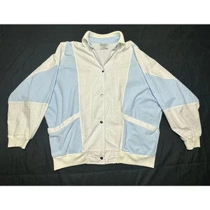 Vintage 80s YCC Yellow Cab Co Blue White Snap Front Collared Jacket - Size 18W - Picture 1 of 4