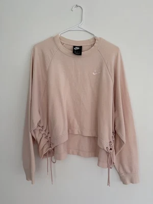 Nike Light Grey White Sweatshirt Cropped Lace Up Sides Swoosh Women’s Small - Изображение 1 из 4