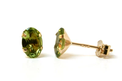 9ct Gold Peridot Oval stud earrings Gift Boxed Made in UK Birthday Gift - Image 1 of 4