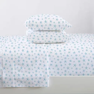 4-Piece Ultra Soft Coastal Printed Starfish - Blue Microfiber Twin Sheet Set - Picture 1 of 4