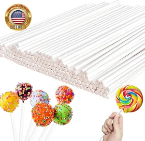 100 Count 6 Inch White Lollipop Sticks,Paper Cake Pop Stick,Sucker Treat Sticks - Picture 1 of 6
