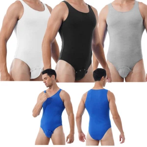 Hombres Mono Cuello Redondo Body Jockstraps Leotardo Prendas moldeadoras Sin Mangas Botón - Imagen 1 de 57