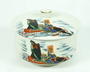 Japanese Porcelain Hand-Painted Round Jewelry Trinket Box Warrior Horse Japan - Picture 1 of 7