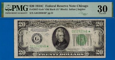 1934C $20 Federal Reserve note PMG 30 Chicago Star Fr 2057-Gob - Image 1 of 2