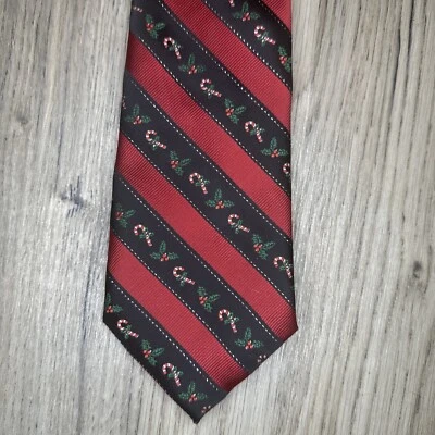 Рождественский галстук Noel Collection галстук конфетная трость Holly в красную черную полоску - Изображение 1 из 4