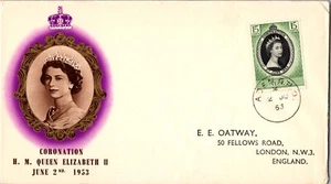 1953 UK Aden Seiyun Coronation Elizabeth II First Day Cover FDC To London - Picture 1 of 2