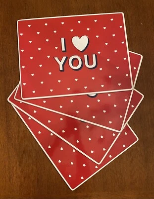 Pottery Barn Kids “I Love You” Heart Valentines Cork Table Placemats - Set of 4 - Image 1 of 4