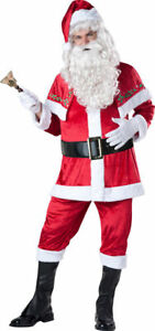 Deluxe Men's Adult Christmas Jolly Ole Santa Claus Suit Costume Red Panne Medium