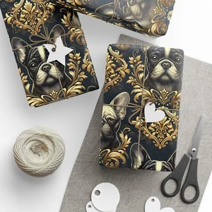 Elegante papel de envolver de regalo decorativo ecológico premium para perro toro francés - Imagen 1 de 17