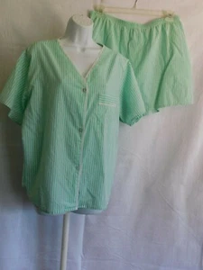 Vintage Lady Lindsay Women's Striped V-Neck Short Sleeve Green & White Sz 1X 2X - Picture 1 of 10