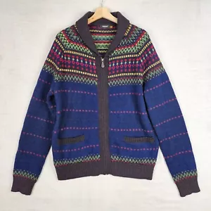 Cárdigan Farah Vintage Para Hombre Azul XL Fair Isle 100% Lana Jersey Cremallera Completa Acogedor - Imagen 1 de 11