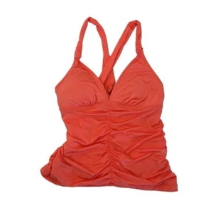 Athleta Ruched Tankini Swim Top Women's XS Neon Orange Removable Bra Pads - Picture 1 of 13