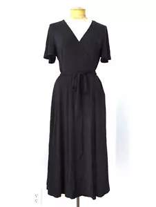 Boden dunkelblau echtes Wickelkleid Taschen Büro Karriere dehnbar Strick US 10R - Bild 1 von 5