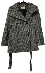 Abrigo Chaqueta CALVIN KLEIN Talla 12 Negro/Gris Mezcla Lana Forrado con Cinturón Guisante con Bolsillos - Imagen 1 de 12
