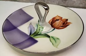 Noritake Lemon Tray Plate Hand Painted Tulip Flower Silver Handle 6 1/4" - Picture 1 of 8
