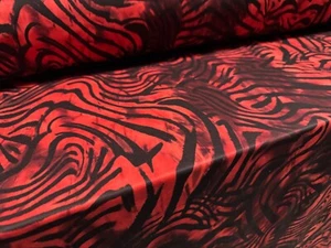 Scuba Stretch Double Jersey Fabric, Per Metre - Distressed Zebra Print - Red - Picture 1 of 3