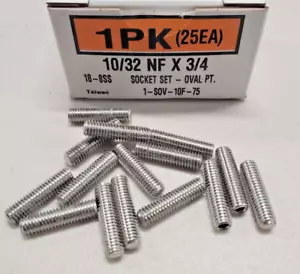 New 10/32 NF x 3/4" Socket Oval-Point Set Screw, 18-8 Stainless Steel (25ea) - Picture 1 of 4