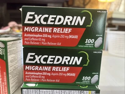 Excedrin (2) Migraine Headache Relief Caplets, Pain Reliever Aid, 100Ct Exp 4/27 - Image 1 of 2