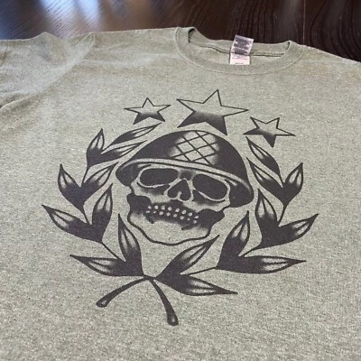  Military Skull Sinfulskin Tattoo Brand Mens Size SMALL T-Shirt Tee Helmet Stars - Image 1 of 4