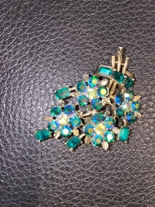 USNE Vintage Green Rhingstone Lisner Jewelry Brooch - Picture 1 of 12