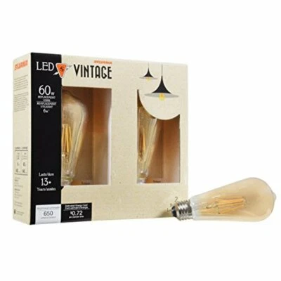 (2 bombillas) Sylvania ST19 Vintage LED 60 vatios repuesto antiguo ámbar resplandor, LED Foto 1 de 3