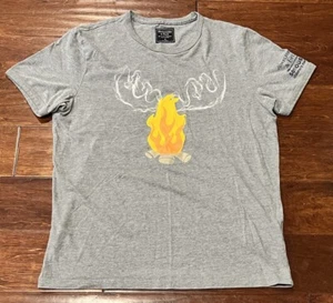 Abercrombie Fitch Gray Orange Mens Medium Serious Fun Camp Fire Graphic T Shirt - Picture 1 of 10