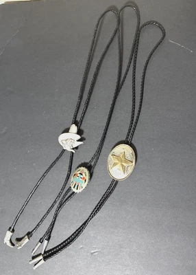 Collar de corbata Bolo cordón de cuero trenzado negro zuni kachina, estrella, pato a elección Foto 1 de 4