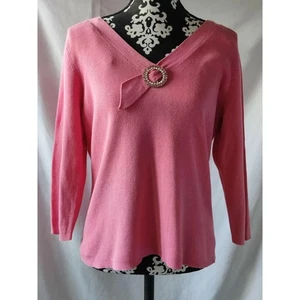 Suéter Pullover Liz Claiborne Tejido Para Mujer Cuello en V Manga Larga Rosa Talla Grande - Imagen 1 de 9