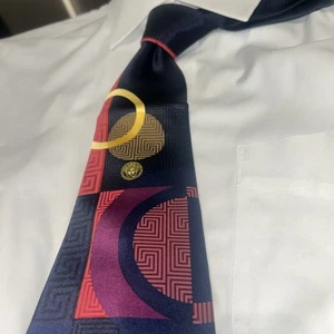GIANNI VERSACE blue silk tie Medusa Rare Vtg Geometric Abstract Art print - Picture 1 of 13