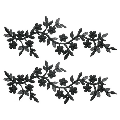 2 Piezas Parche Largo Flor Vid con Hoja, 10" x 4" Hierro en Parche Aplique, Negro Foto 1 de 4